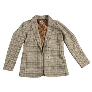 Anne Klein Tweed Blazer Jacket Double Breasted Size Small Brown Gold